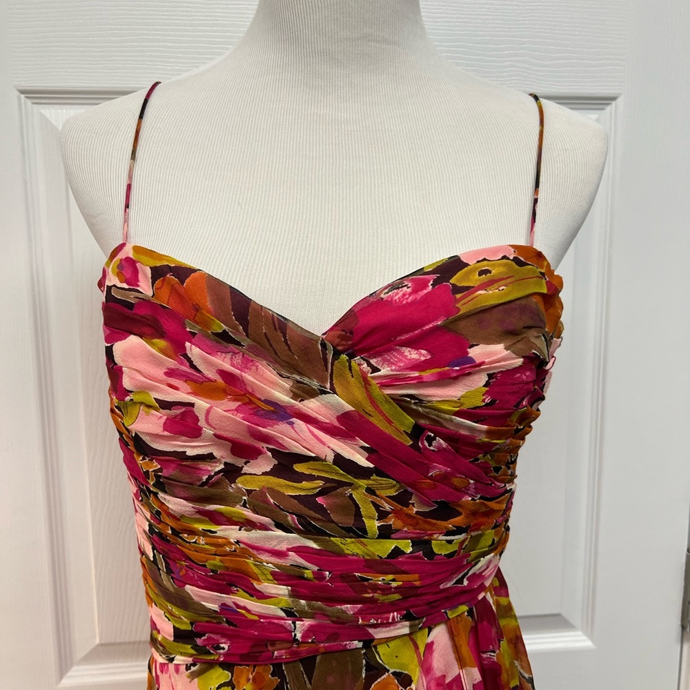 ANNE KLEIN from 2006 silk pink floral spaghetti strap dress ruching 12